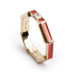 18k Yellow Gold Diamond &amp; Red Enamel Link to Love Ring, Size 12 6