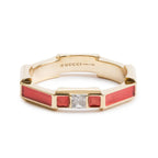 18k Yellow Gold Diamond &amp; Red Enamel Link to Love Ring, Size 12 6