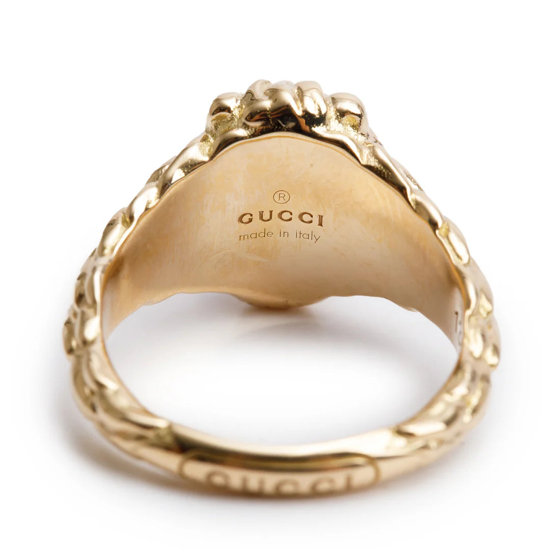 18k Yellow Gold Lion Head Ring with Fire Opal &amp; Diamonds, Size 13 6.25 Coeur Cult Core