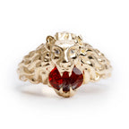 18k Yellow Gold Lion Head Ring with Fire Opal &amp; Diamonds, Size 13 6.25 Coeur Cult Core