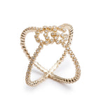 18k Yellow Gold Pave Diamond Running GG X Ring, Size 10 4.75