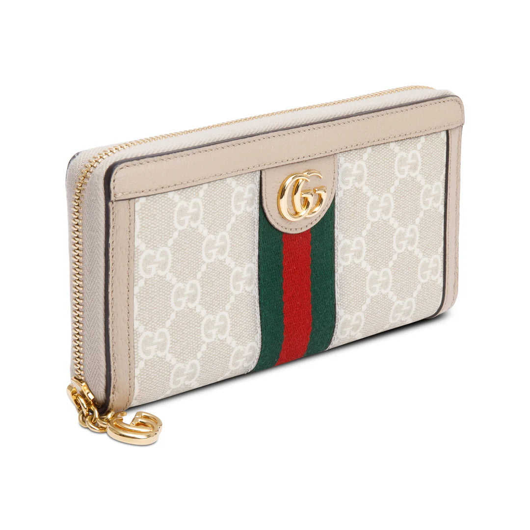 Beige GG Supreme Web Ophidia Zip Around Wallet