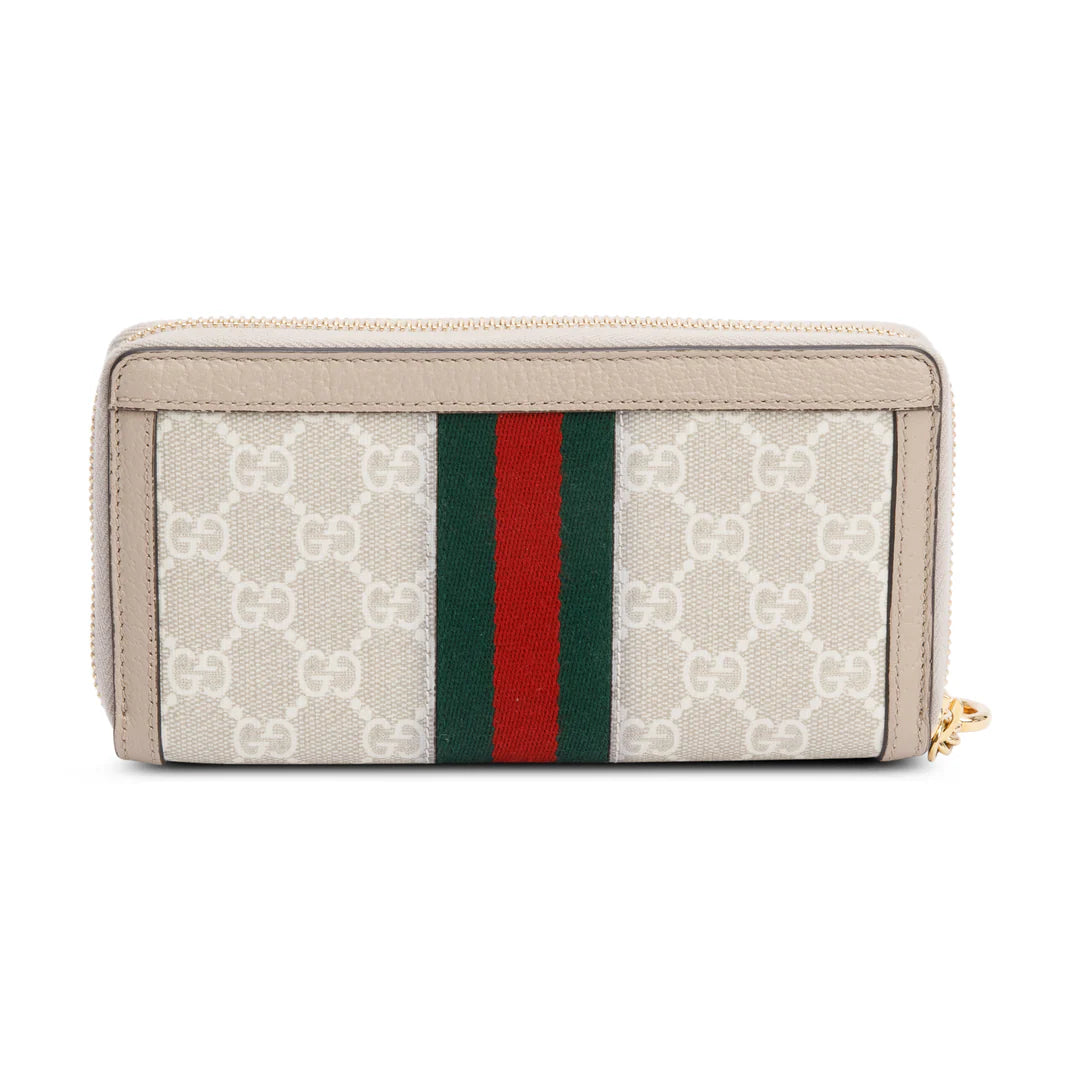Beige GG Supreme Web Ophidia Zip Around Wallet