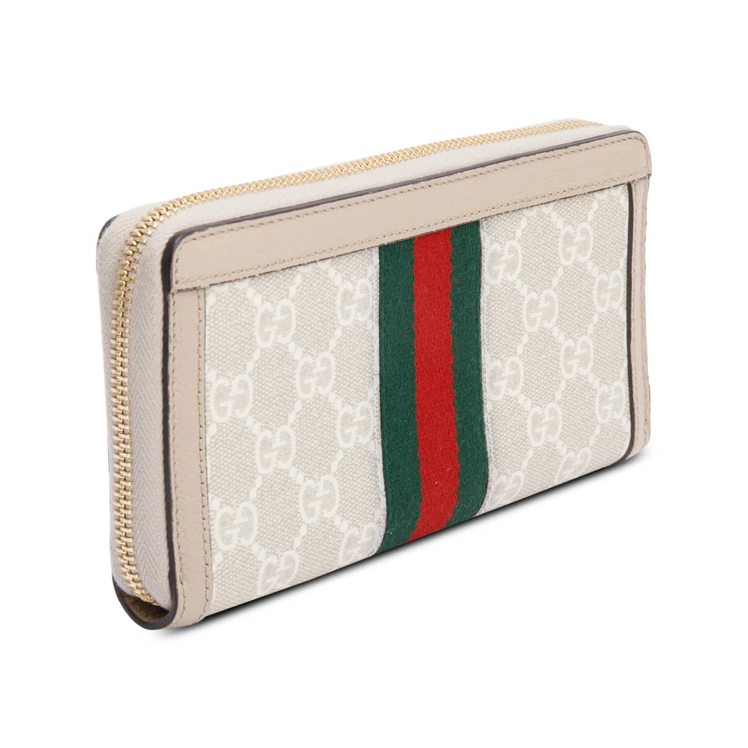 Beige GG Supreme Web Ophidia Zip Around Wallet
