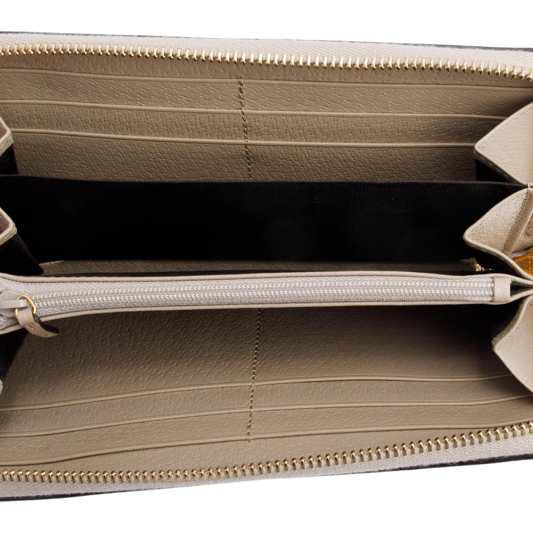 Beige GG Supreme Web Ophidia Zip Around Wallet