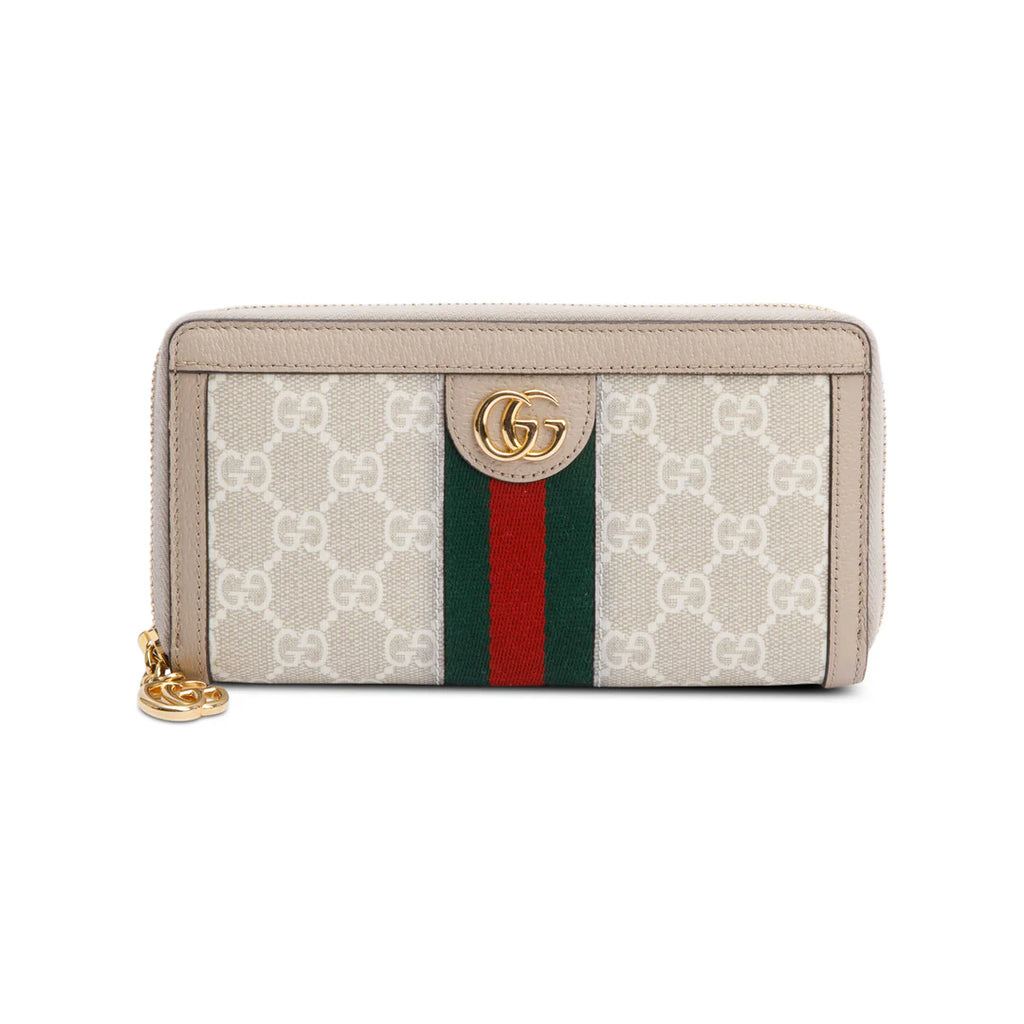 Beige GG Supreme Web Ophidia Zip Around Wallet