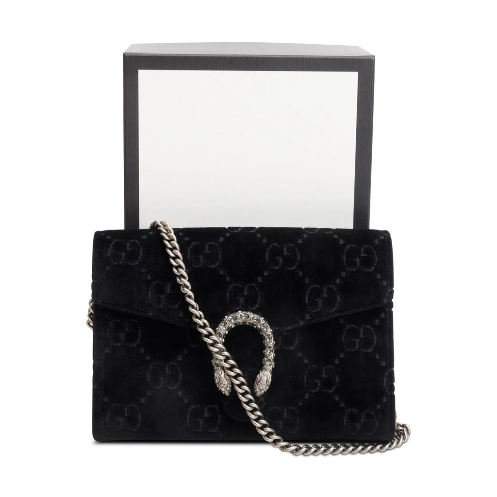 Black GG Velvet Mini Dionysus Wallet on Chain w/ Box