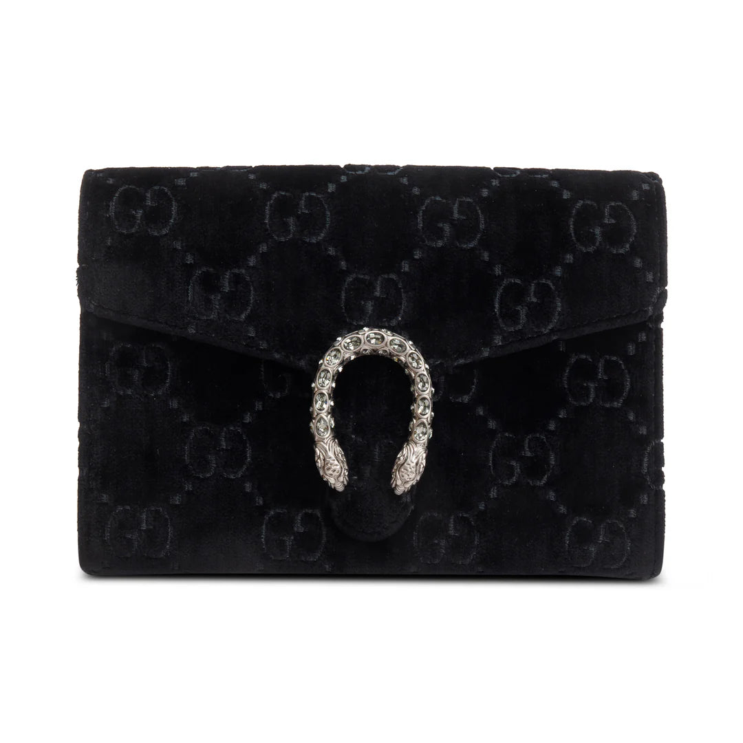 Black GG Velvet Mini Dionysus Wallet on Chain w/ Box
