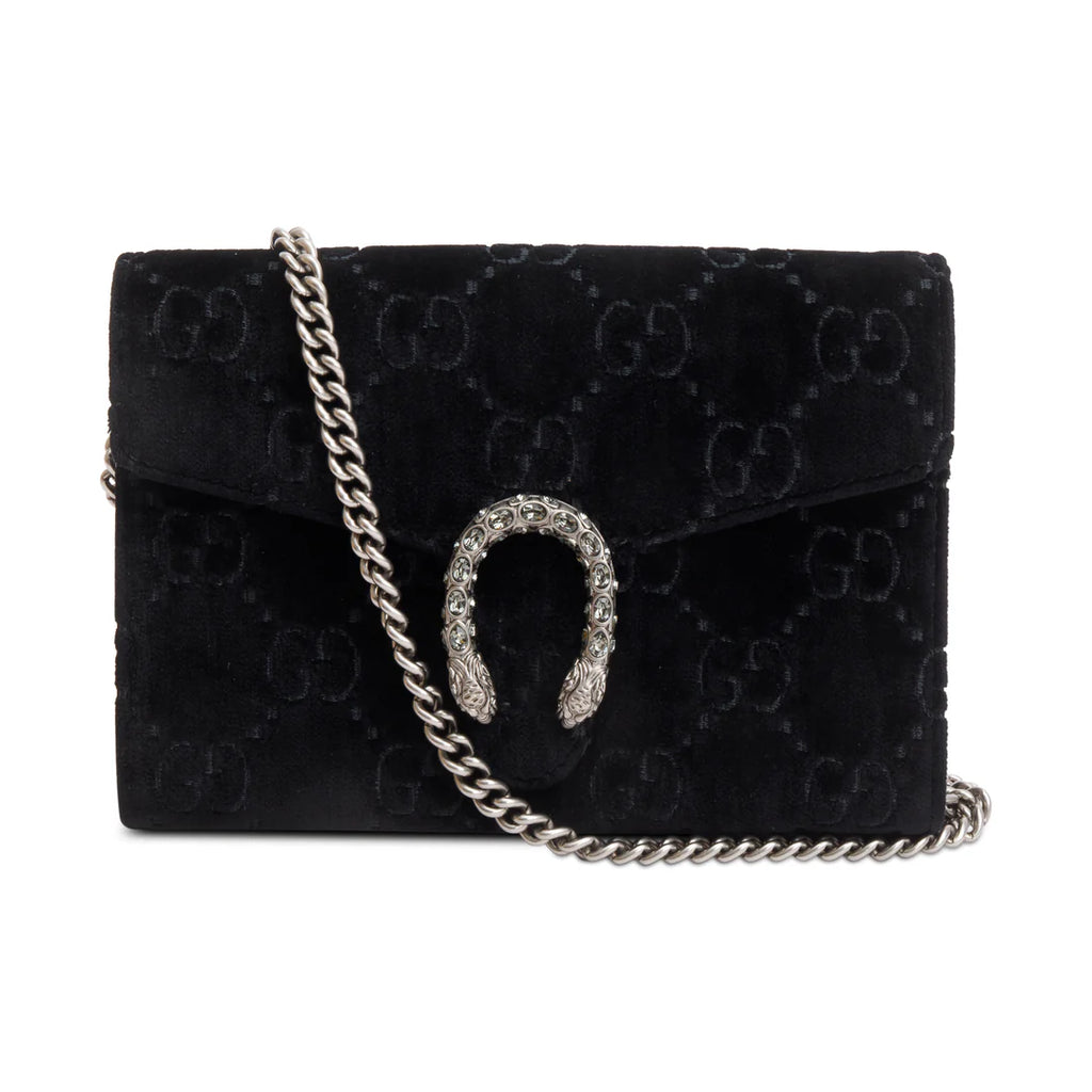 Black GG Velvet Mini Dionysus Wallet on Chain w/ Box