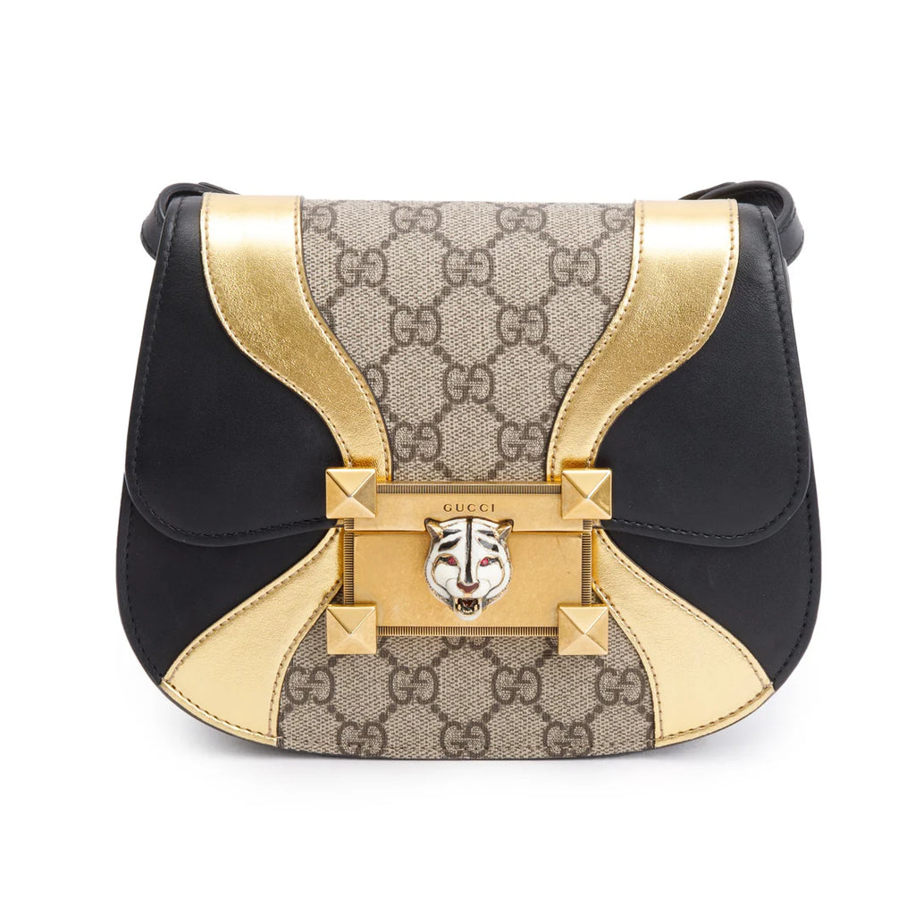 Black/Gold Calfskin Leather GG Supreme Osiride Crossbody Bag