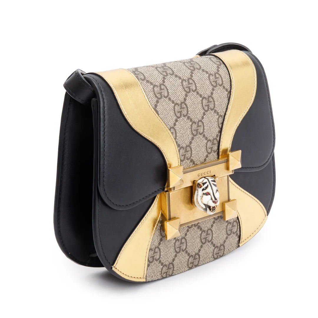 Black/Gold Calfskin Leather GG Supreme Osiride Crossbody Bag