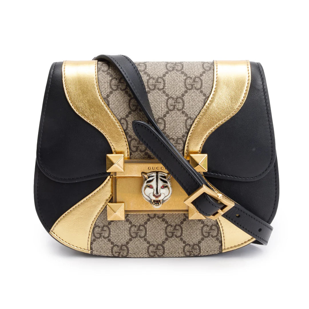 Black/Gold Calfskin Leather GG Supreme Osiride Crossbody Bag