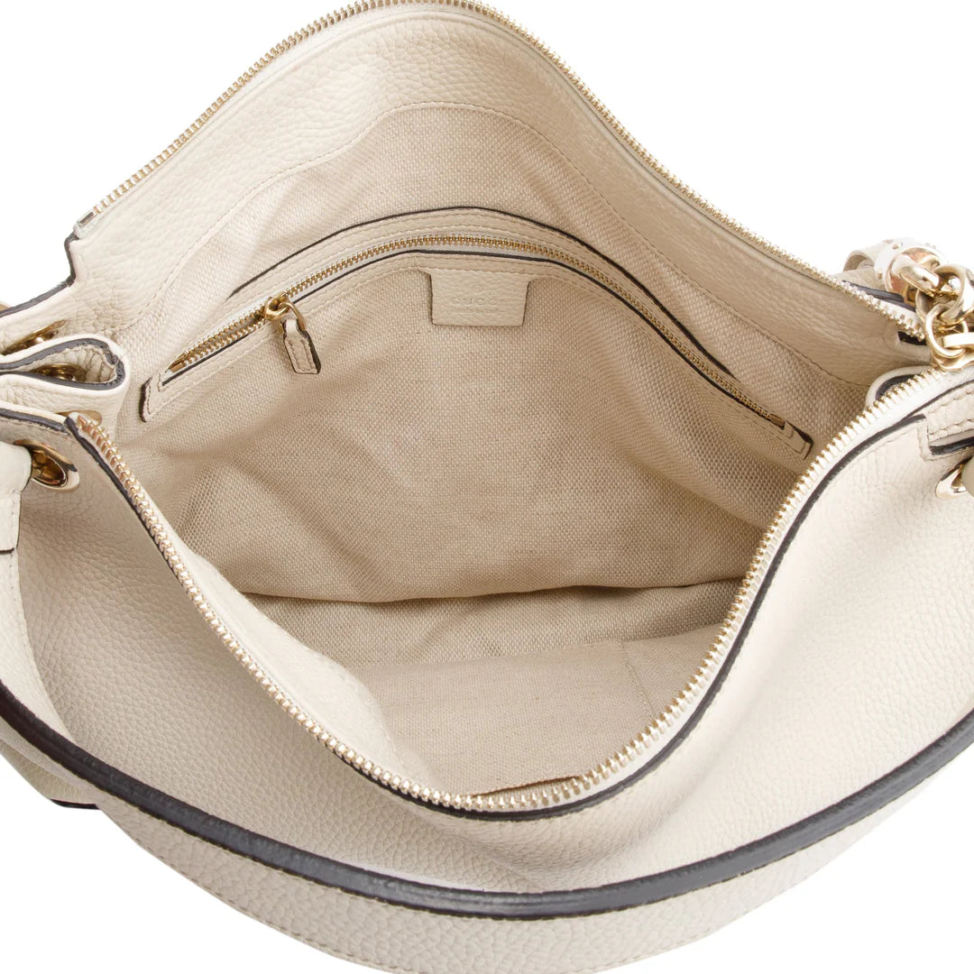 White Pebbled Calfskin Leather Convertible Soho Hobo Bag