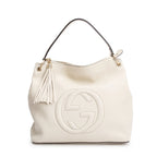 White Pebbled Calfskin Leather Convertible Soho Hobo Bag