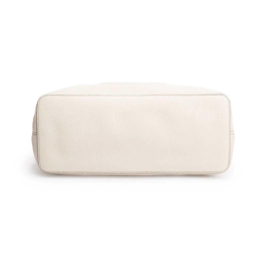 White Pebbled Calfskin Leather Convertible Soho Hobo Bag