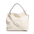 White Pebbled Calfskin Leather Convertible Soho Hobo Bag