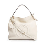 White Pebbled Calfskin Leather Convertible Soho Hobo Bag