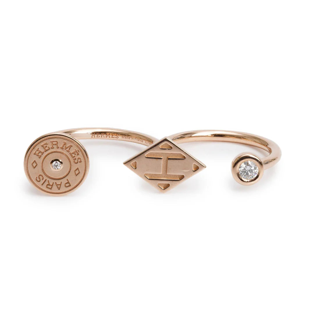 18k Rose Gold Diamond Gambade Double Ring, Size 52