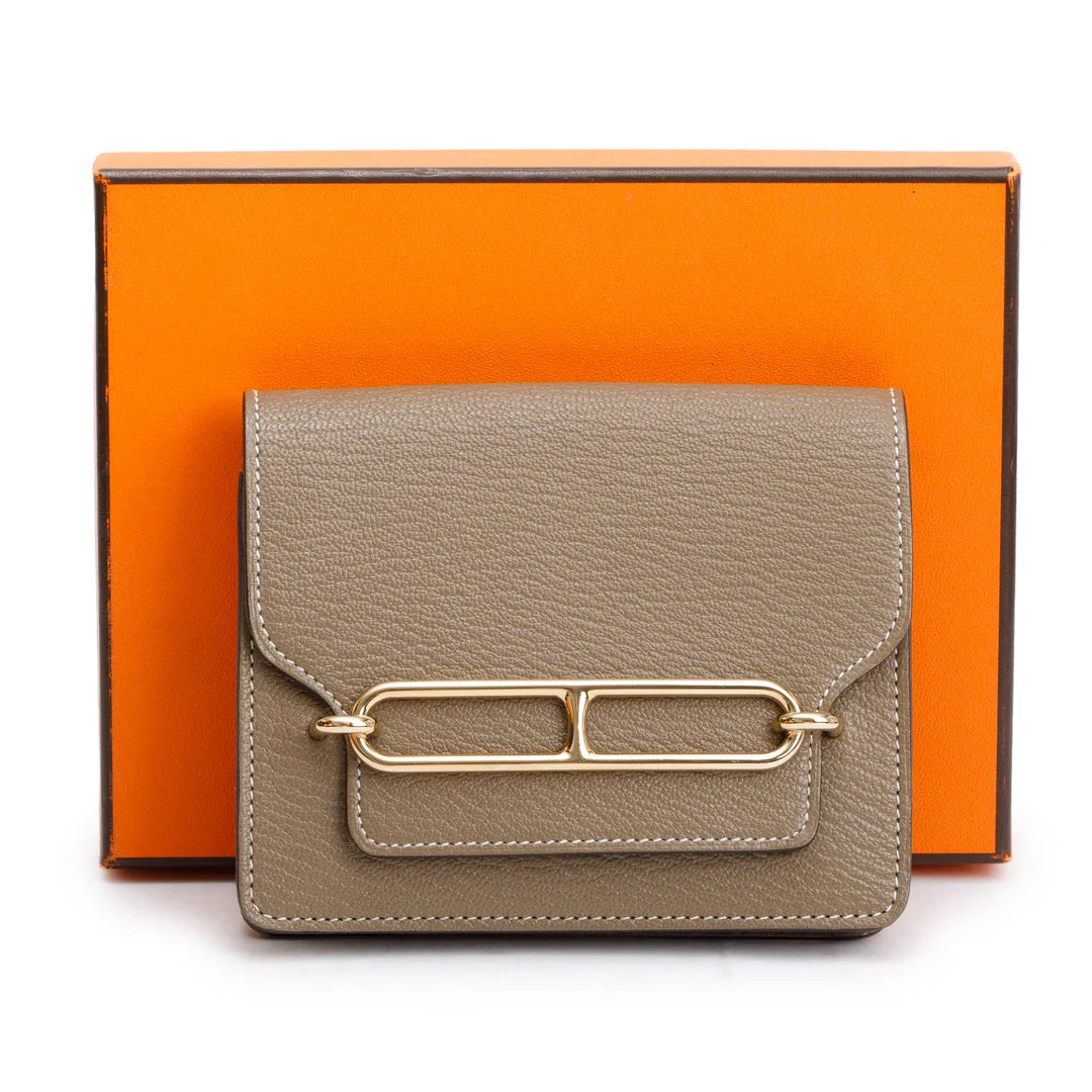 2023 Etoupe Chevre Mysore Roulis Slim Compact Wallet w/ Box, Insert &amp; Receipt
