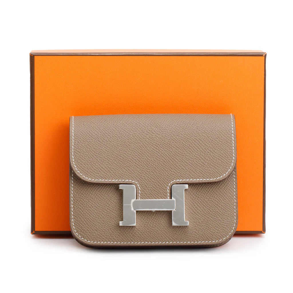 2023 Etoupe Veau Epsom Constance Slim Compact Wallet w/ Box &amp; Insert