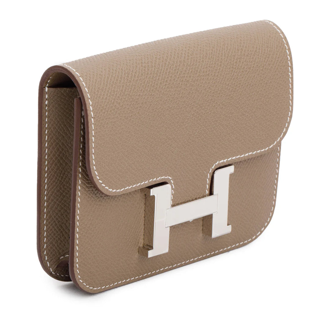 2023 Etoupe Veau Epsom Constance Slim Compact Wallet w/ Box &amp; Insert