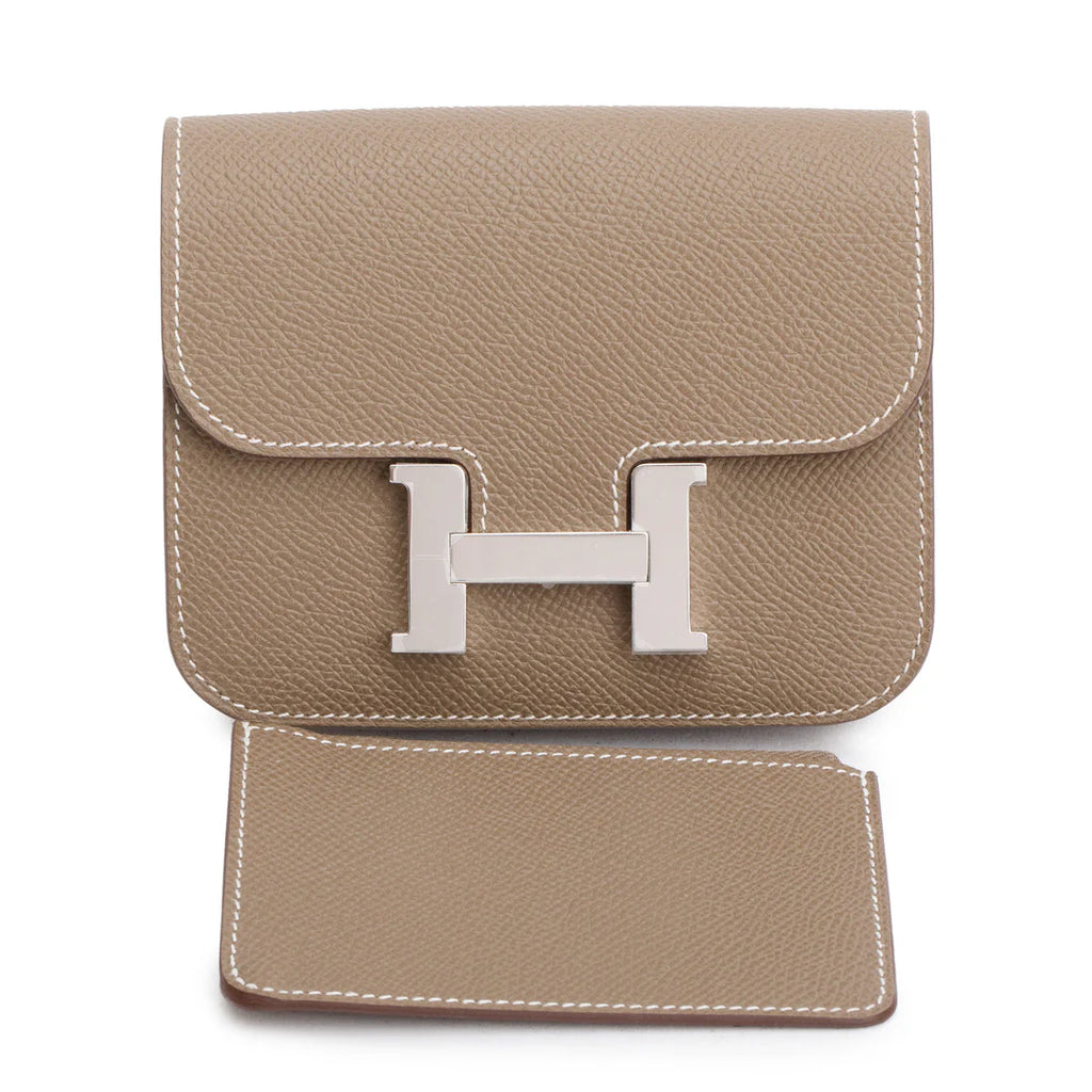 2023 Etoupe Veau Epsom Constance Slim Compact Wallet w/ Box &amp; Insert