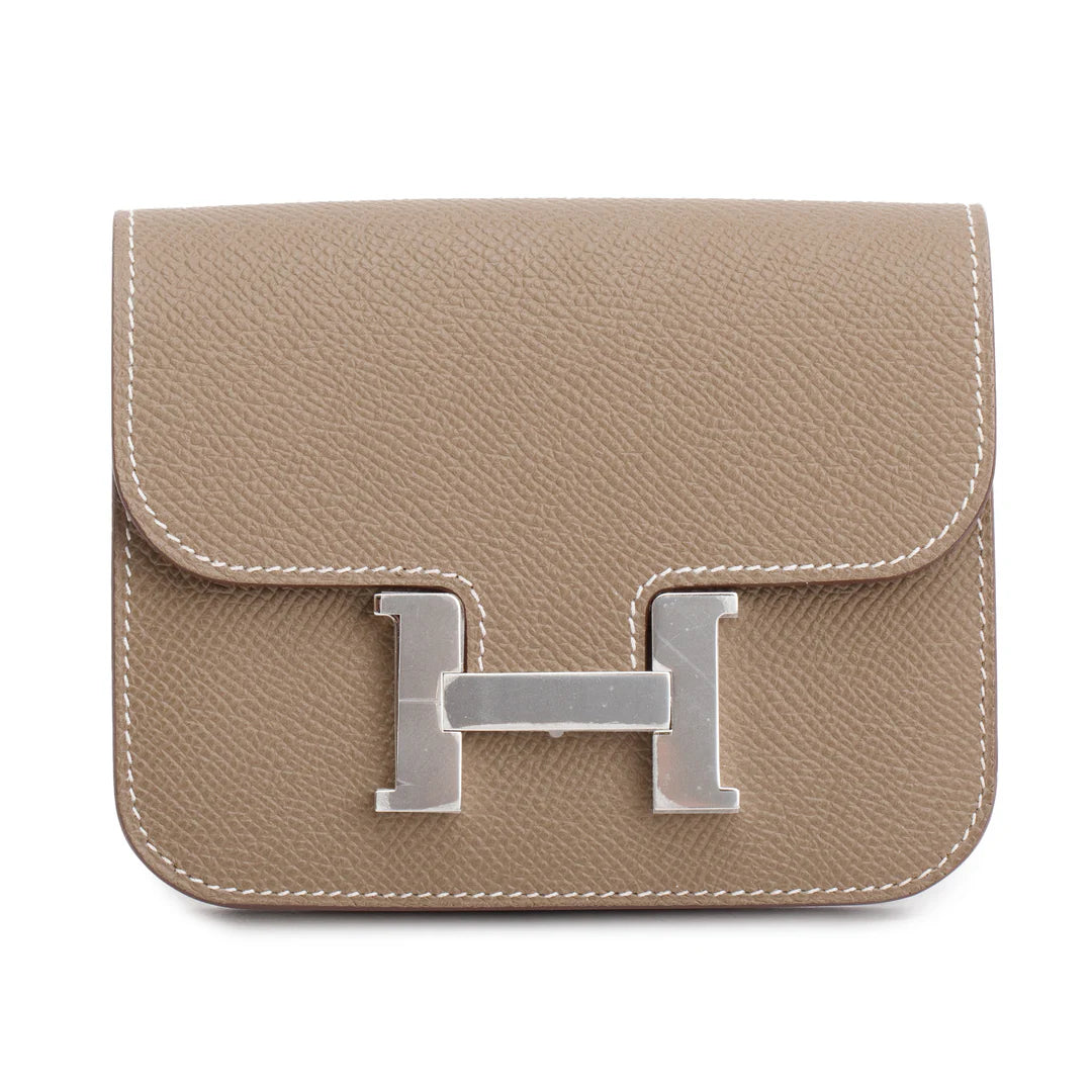 2023 Etoupe Veau Epsom Constance Slim Compact Wallet w/ Box &amp; Insert