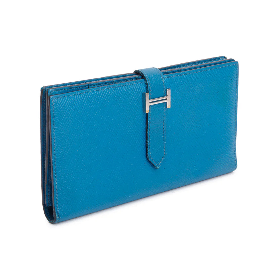 Bleu Izmir Epsom Leather Bearn Gusset Wallet w/ Box