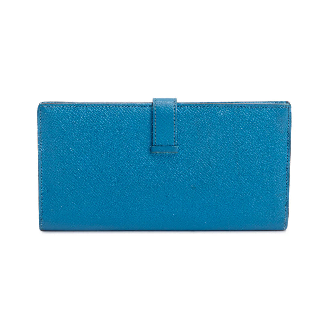 Bleu Izmir Epsom Leather Bearn Gusset Wallet w/ Box