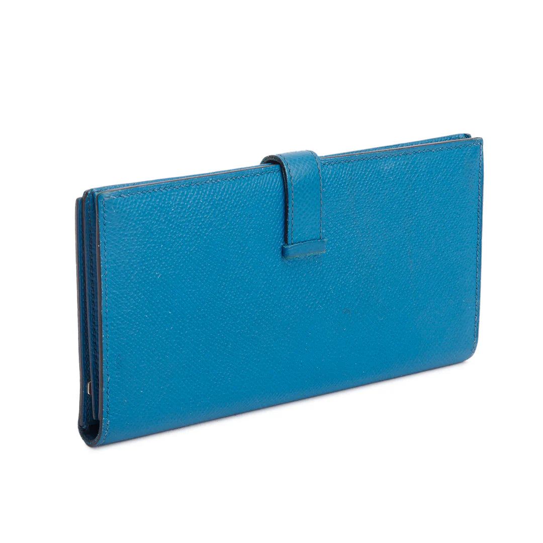 Bleu Izmir Epsom Leather Bearn Gusset Wallet w/ Box