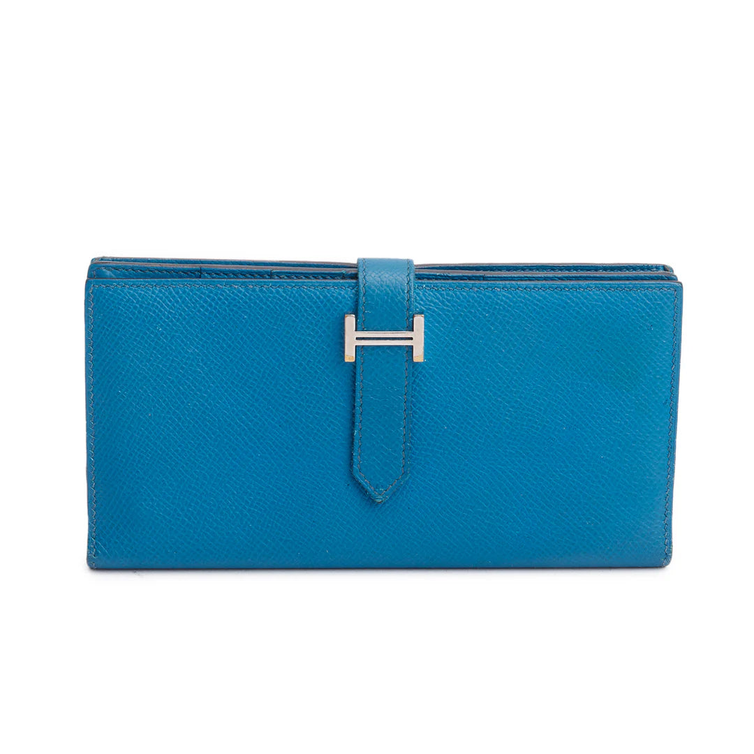 Bleu Izmir Epsom Leather Bearn Gusset Wallet w/ Box