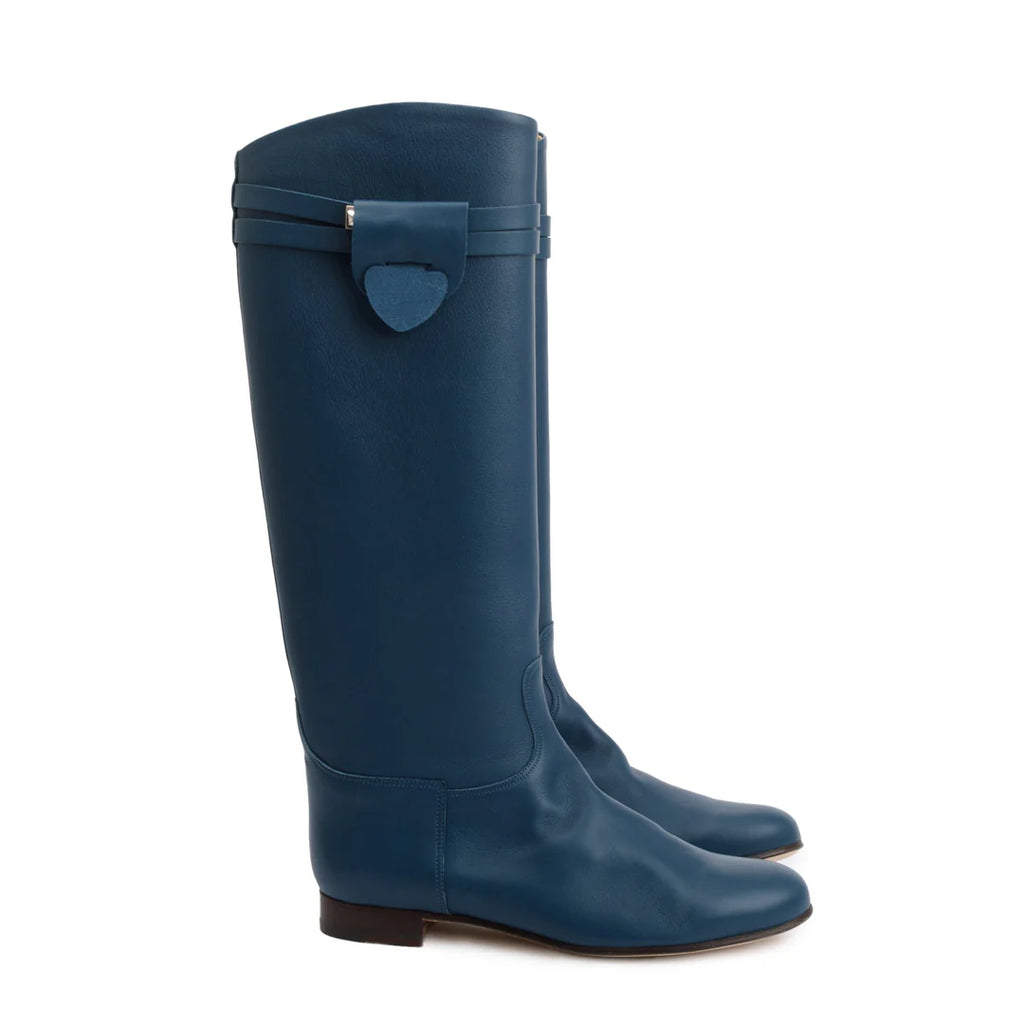 Maine Calfskin Leather Palladium Plated Collier de Chien Riding Boots, Size 38
