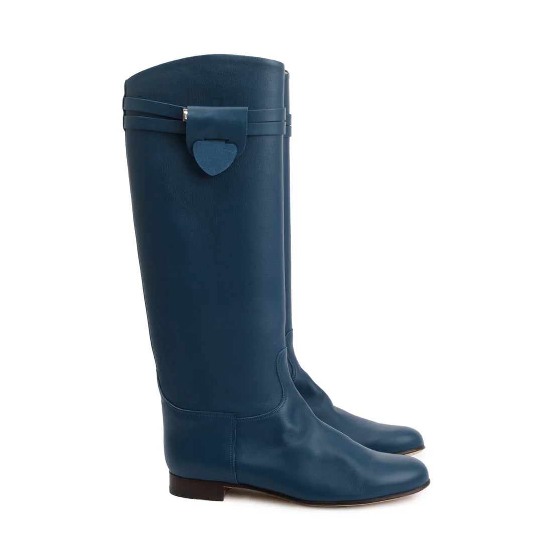 Maine Calfskin Leather Palladium Plated Collier de Chien Riding Boots, Size 38