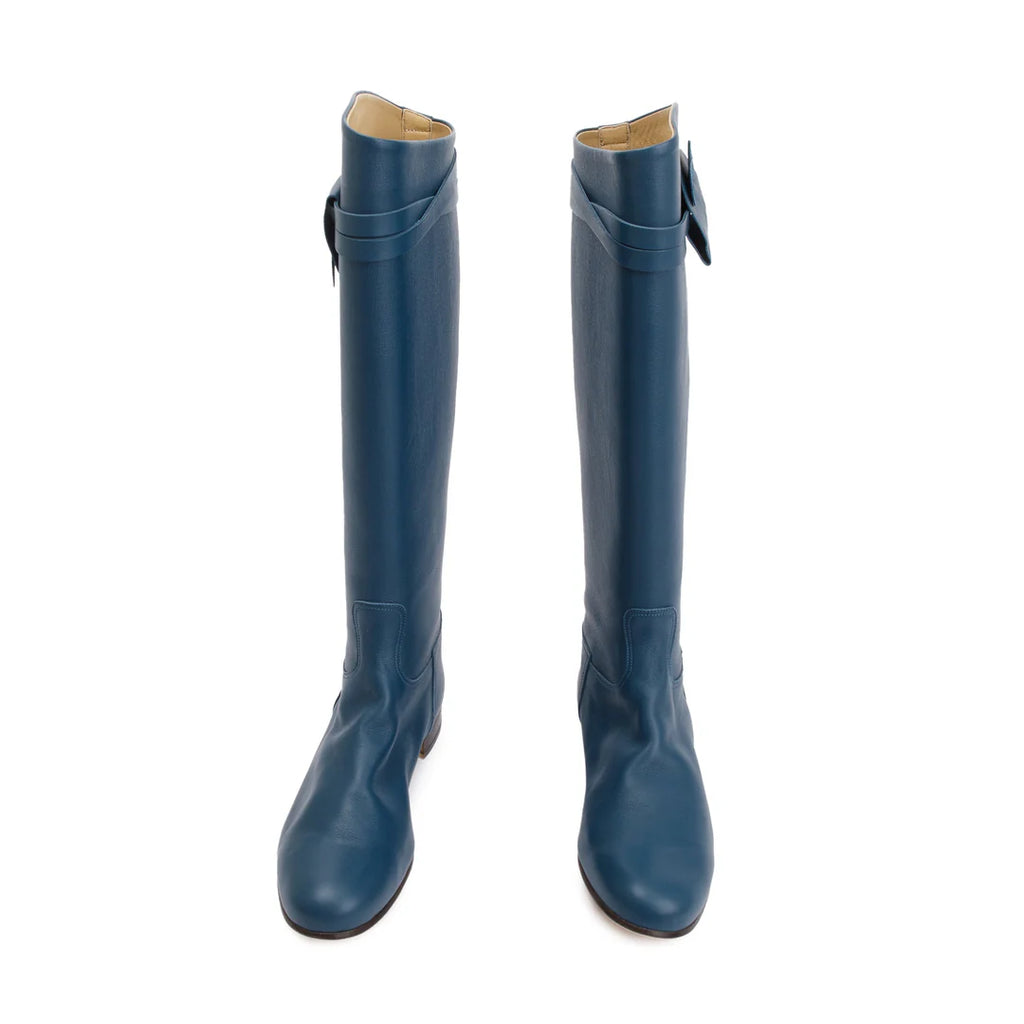 Maine Calfskin Leather Palladium Plated Collier de Chien Riding Boots, Size 38