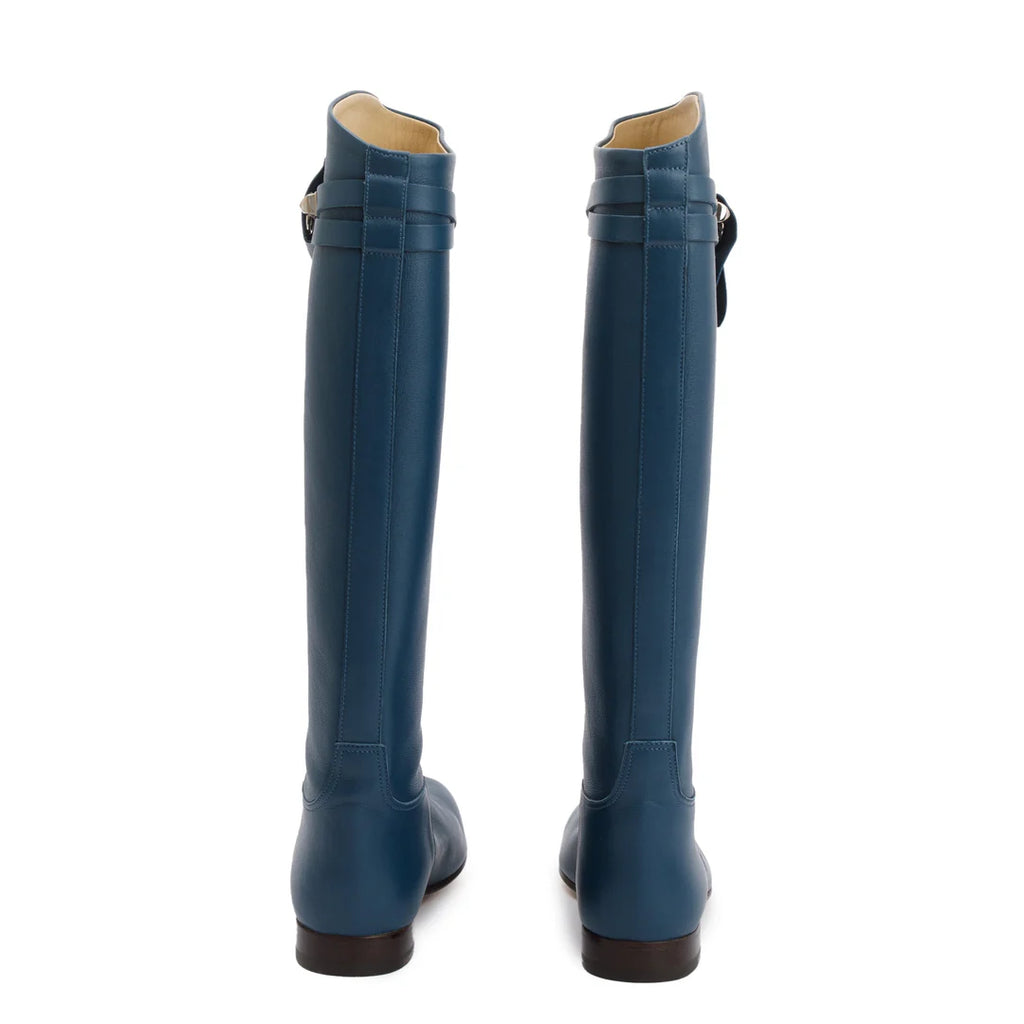 Maine Calfskin Leather Palladium Plated Collier de Chien Riding Boots, Size 38