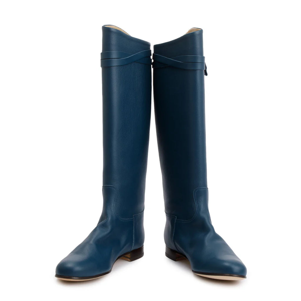 Maine Calfskin Leather Palladium Plated Collier de Chien Riding Boots, Size 38