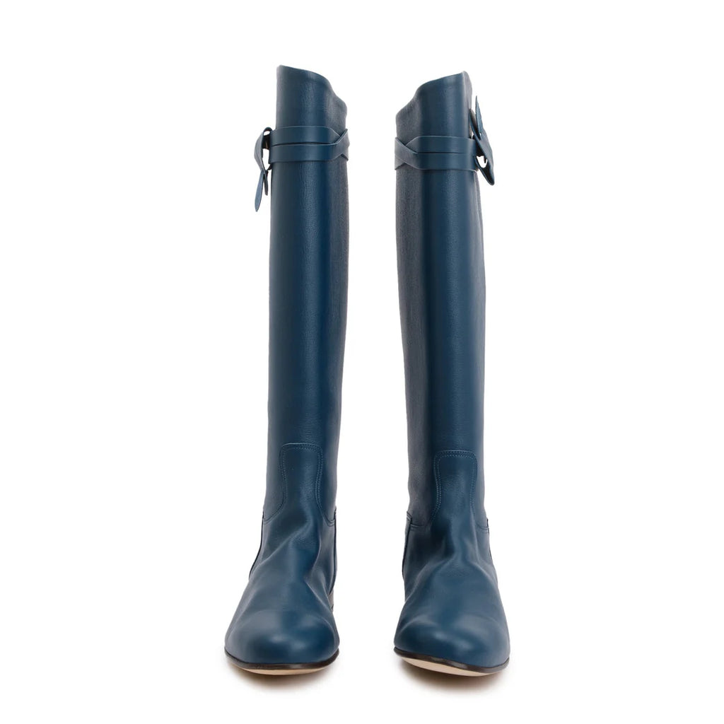 Maine Calfskin Leather Palladium Plated Collier de Chien Riding Boots, Size 38