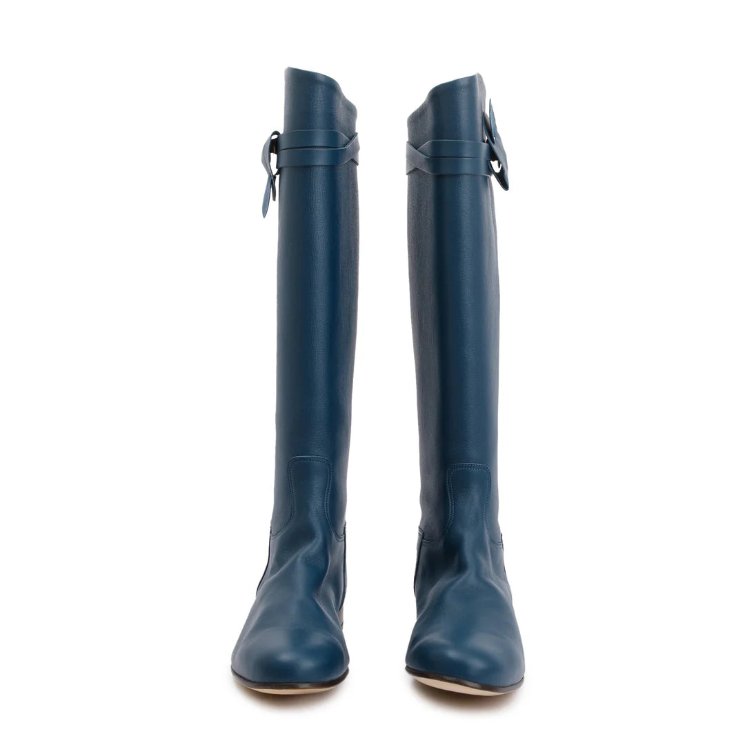 Maine Calfskin Leather Palladium Plated Collier de Chien Riding Boots, Size 38