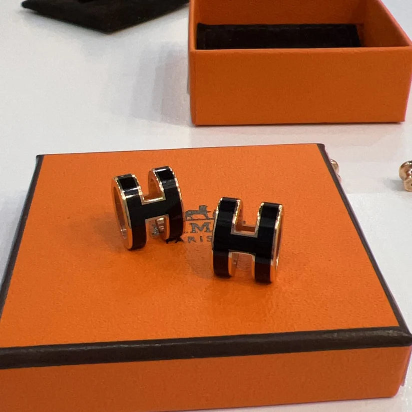 Hermes Pop H Stud Earrings Black Coeur Cult Core