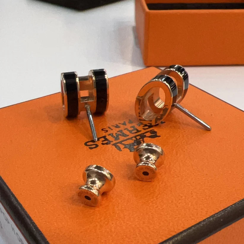 Hermes Pop H Stud Earrings Black Coeur Cult Core