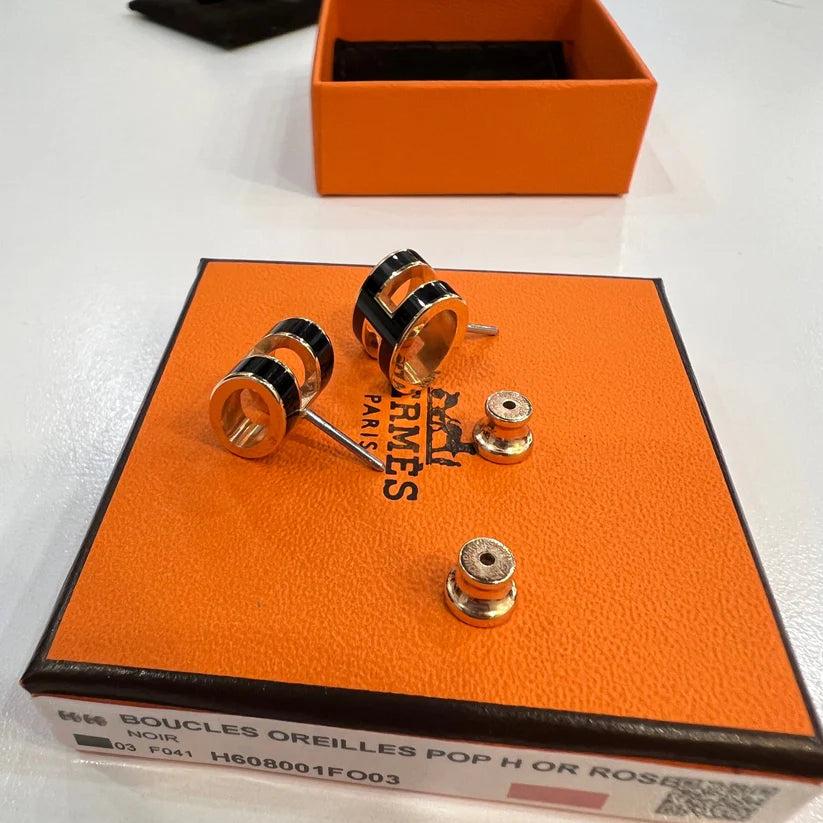 Hermes Pop H Stud Earrings Black Coeur Cult Core