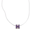 Palladium-Plated Purple Enamel Pop H Cube Pendant Necklace w/ Box