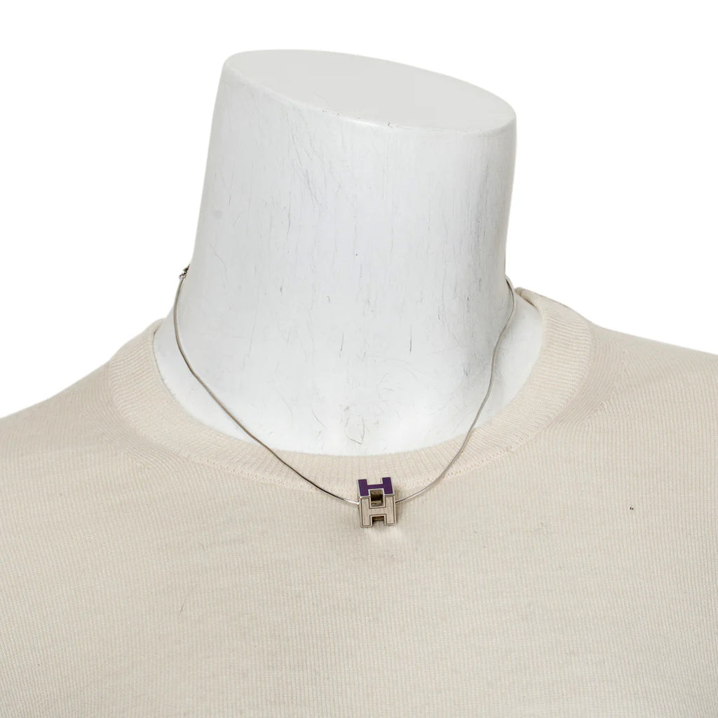 Palladium-Plated Purple Enamel Pop H Cube Pendant Necklace w/ Box