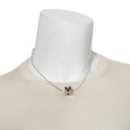 Palladium-Plated Purple Enamel Pop H Cube Pendant Necklace w/ Box
