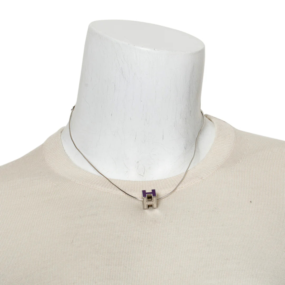 Palladium-Plated Purple Enamel Pop H Cube Pendant Necklace w/ Box