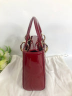 Lady Dior mini red patent Cannage calfskin, light gold hdw Coeur Cult Core