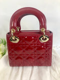 Lady Dior mini red patent Cannage calfskin, light gold hdw Coeur Cult Core