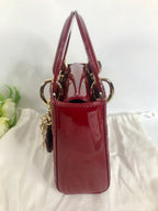 Lady Dior mini red patent Cannage calfskin, light gold hdw Coeur Cult Core