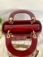 Lady Dior mini red patent Cannage calfskin, light gold hdw Coeur Cult Core