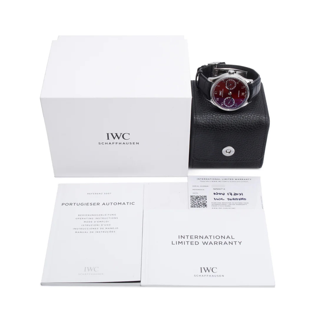 2021 Stainless Steel Portugieser 42.3 MM Automatic Watch Red Dial IW500714 w/ Box &amp; Papers